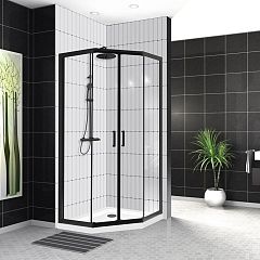 Душевой уголок BelBagno UNO-195-P-2-90-C-NERO 90*90*210 с поддоном TRAY-A-P-90-15-W0