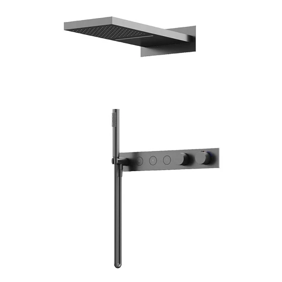 Душевой комплект Sancos Linn SC9023GG с термостатом скрытый монтаж вороненая сталь