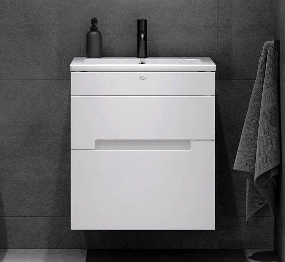 Тумба с раковиной Alavann Rita 60 белый глянец (раковина Quadro 60)