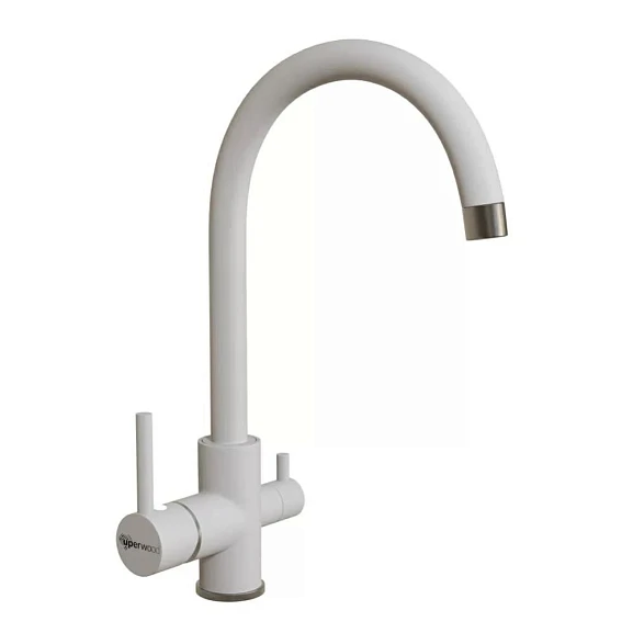Смеситель Uperwood UPD-003-06 для кухни с функцией подключения фильтра белый/вороненая сталь