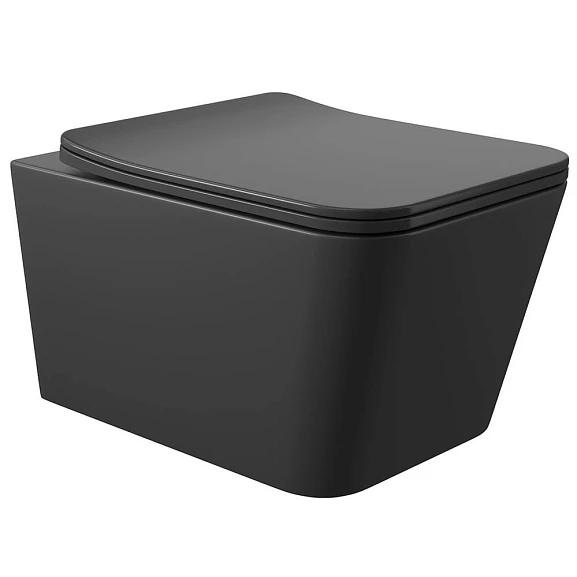 Подвесной унитаз Aqueduto Macio 37*52 безободковый с крышкой-сиденьем микролифт черный матовый