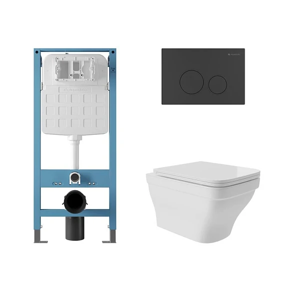 Комплект инсталляции Aqueduto Tecnica Novo с безободковым унитазом Esteta белый глянец, клавиша смыва Circulo черная матовая
