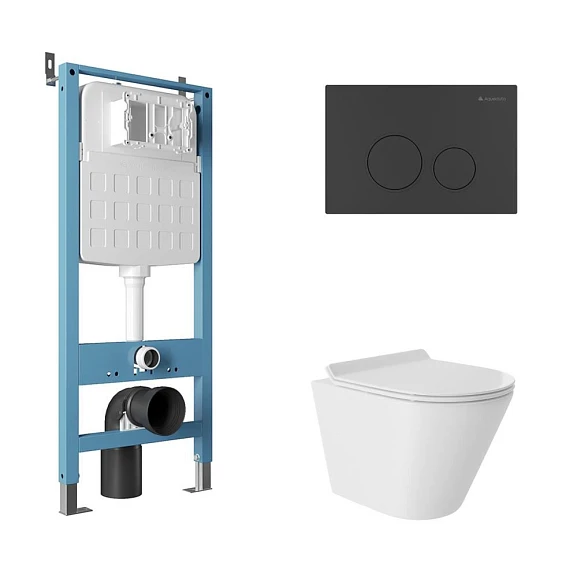 Комплект инсталляции Aqueduto Tecnica Novo с безободковым унитазом Cone Tornado белый глянец, клавиша смыва Circulo черная матовая