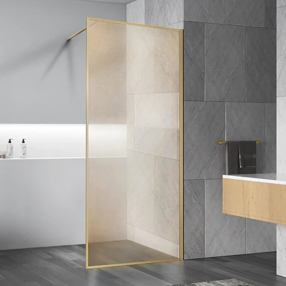 Душевая перегородка Vincea Walk-In 100*200 стекло ламимированное с золотыми нитями профиль брашированное золото (без поддона)