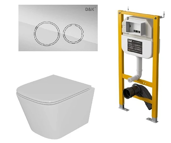 Комплект инсталляции D&K DI8050127 с безободковым унитазом Berlin Торнадо, клавиша смыва Bayern хром