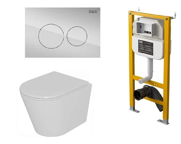 Комплект инсталляции D&K DI8050127 с безободковым унитазом Venice, клавиша смыва Bayern хром