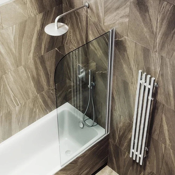 Душевая шторка на ванну MaybahGlass MGV-600-5 80*140 профиль матовый хром стекло прозрачное