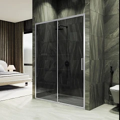 Душевая дверь в нишу MaybahGlass 150*195 профиль матовый хром стекло графит без поддона