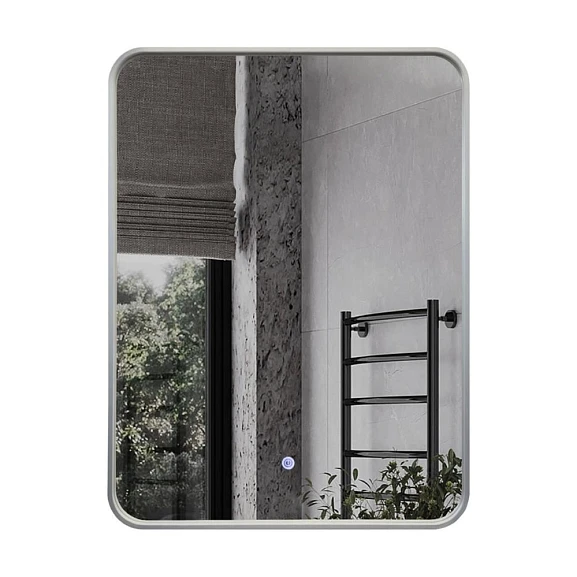 Зеркало Comforty Сириус 60 LED-подсветка, в серебряной алюминиевой раме, холодный свет, сенсор