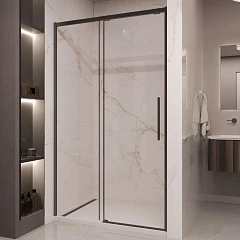 Душевая дверь в нишу Vincea Stella 130*200 стекло прозрачное профиль черный матовый без поддона