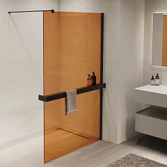 Душевая перегородка Vincea Walk-In 100*200 с полкой стекло янтарь профиль черный матовый без поддона