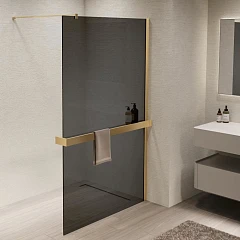 Душевая перегородка Vincea Walk-In 120*200 с полкой стекло тонированное профиль золото матовое без поддона