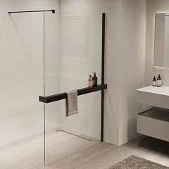 Полка Vincea Walk-in VHR-1WB с полотенцедержателем для душевой перегородки черный матовый