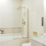 Душевая шторка на ванну MaybahGlass MGV-64-3у 80*140 профиль золото матовое стекло прозрачное