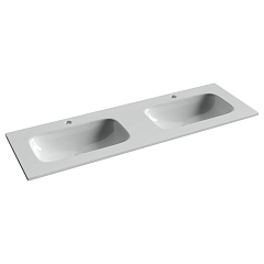 Встраиваемая раковина Ceramicanova Grace 141*45,7 с двумя чашами и отверстиями под смеситель белый глянец