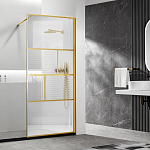 Душевая перегородка Vincea Walk-In 100*200 стекло прозрачное/рифленое профиль брашированное золото без поддона Душевая перегородка Vincea Walk-In 100*200 стекло прозрачное/рифленое профиль брашированное золото без поддона