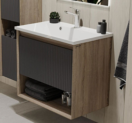 Тумба с раковиной Jorno Tossony 70 антрацит/дуб самдал (раковина Madera)